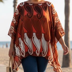 Ashley Stewart Brown and Cream Swim Cover-Up Plus Size 2X